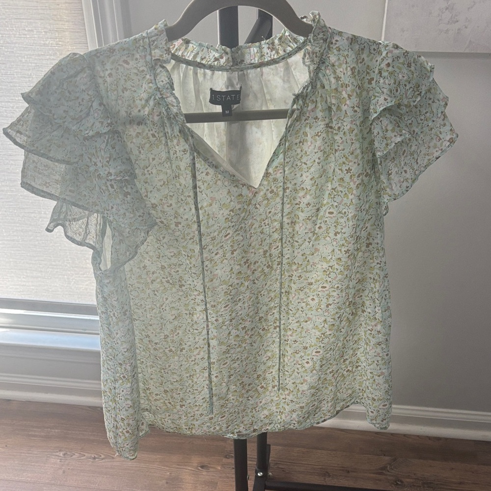 STATE Women's Floral Ruffle Blouse - Light Green
